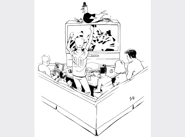 Interior illustration for Honey, Who Stole The Kids, a book about entertainment addiction by Gregory Bloom.