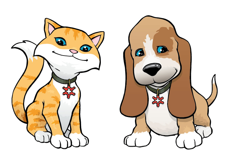 Cartoon characters for RF Bunker. Adobe Illustrator based on my pen and ink drawing.