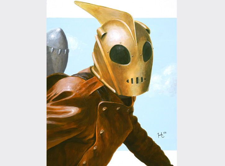 One of my all-time favorite comic book characters and stories. I did this painting of the Rocketeer as a tribute to the life of his creator, master illustrator Dave Stevens. Acrylic paint on an 18 x 24 primed masonite panel. Original available.