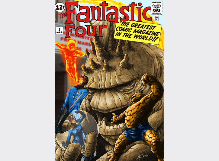 Digital colors for this Fantastic Four tribute piece for the 2011 San Diego Comicon Souvenir Book. Black and white art by my brother Gabe.