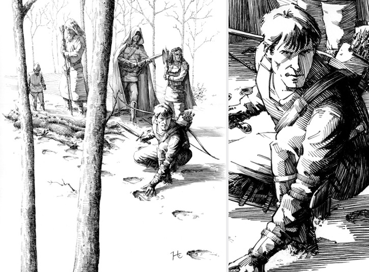 Pen and ink illustration for Holy Lands role playing game adventure pack on 10 x 14 bristol plate. Detail on right.