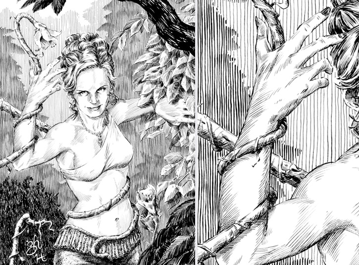 Illustration for Fantasy Imperium role playing game. 100% brush work with India ink on 8 x 10 bristol plate. Pencils by Gabe Hernandez. Original available. Detail on right.