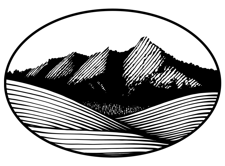 Pen and ink drawing of the Flatirons in Boulder, Colorado for a logo design.