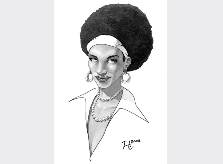Commissioned illustration for a collector who loves women with afros. Ink wash on bristol vellum.