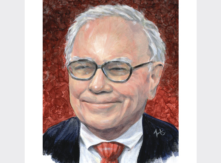 Commission of Warren Buffett. Acrylic paint on canvas board, roughly 10 x 14.