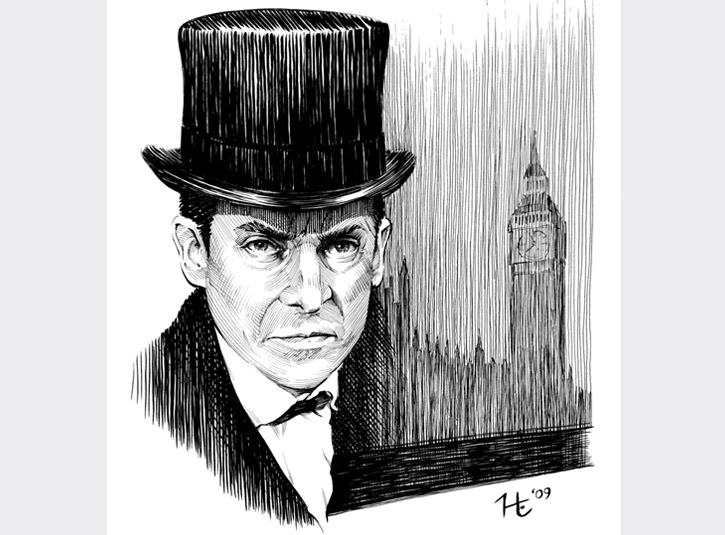 Pen and ink portrait of the definitive portrayal of the master sleuth, the late, great Jeremy Brett. Pigma Microns and Brush Pens on 9 x 12 bristol plate. Original available.